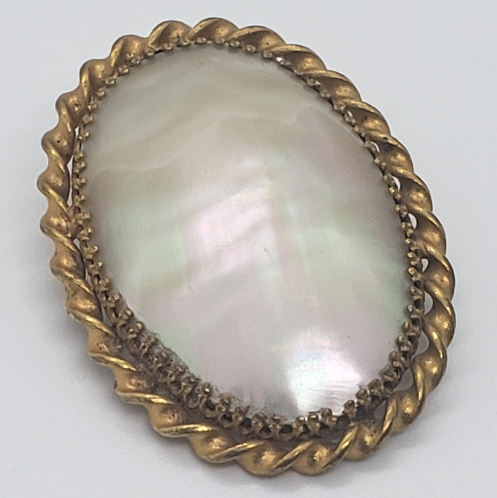 Antique Gold Toned Mother of Pearl Broach